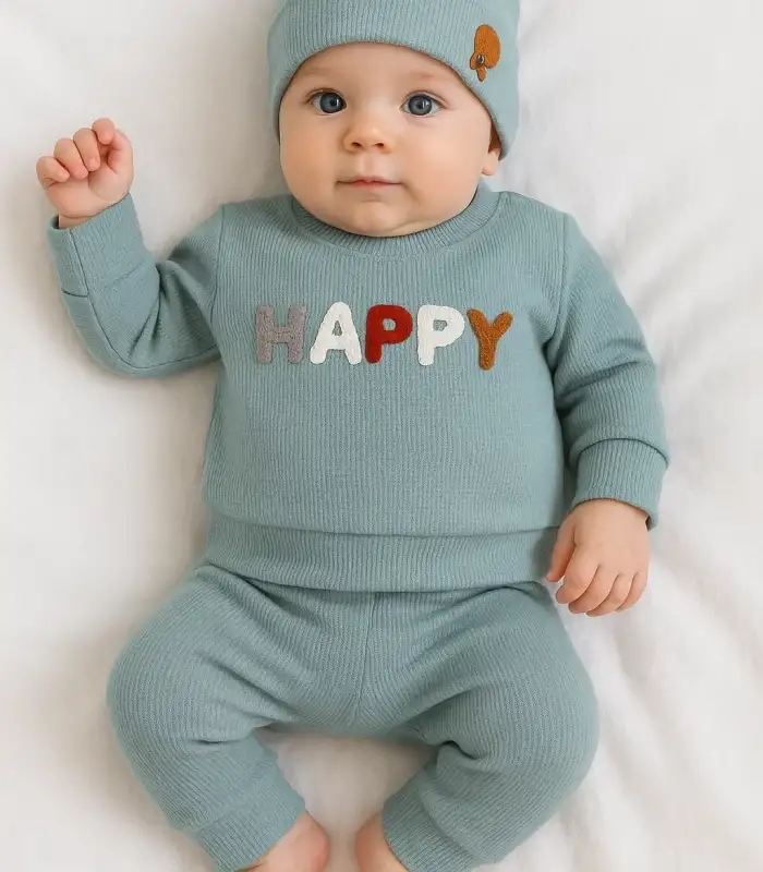 Happy Nakışlı 2li Pamuklu Erkek Bebek Takım