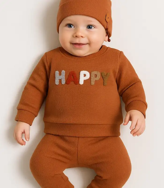 Happy Nakışlı 2li Pamuklu Erkek Bebek Takım
