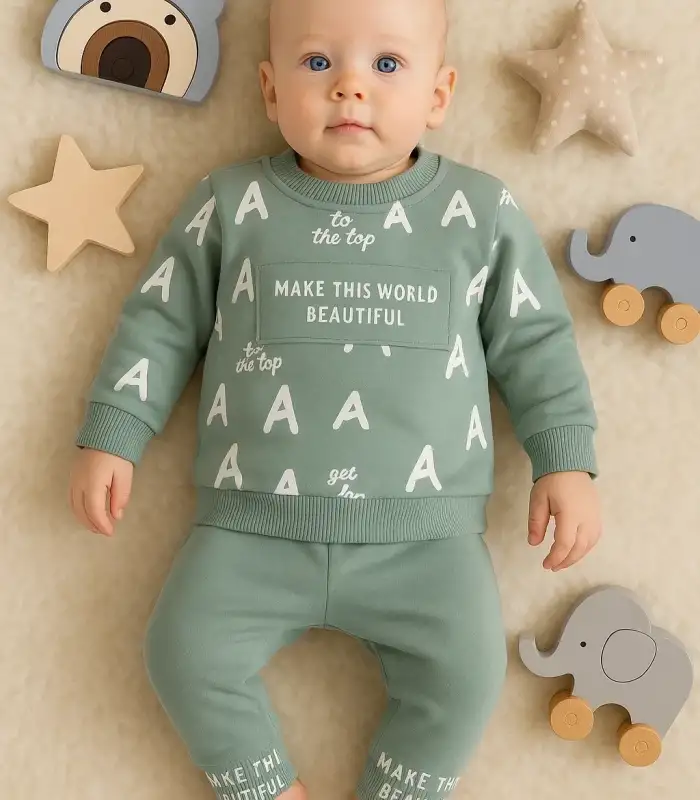 Harf Baskılı 2li % 100 Pamuk Erkek Bebek Takımı