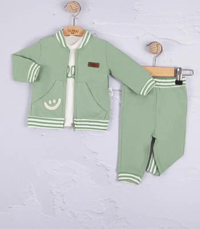 Hello Nakışlı % 100 Pamuk 3lü Erkek Bebek Takımı