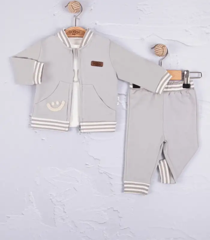 Hello Nakışlı % 100 Pamuk 3lü Erkek Bebek Takımı