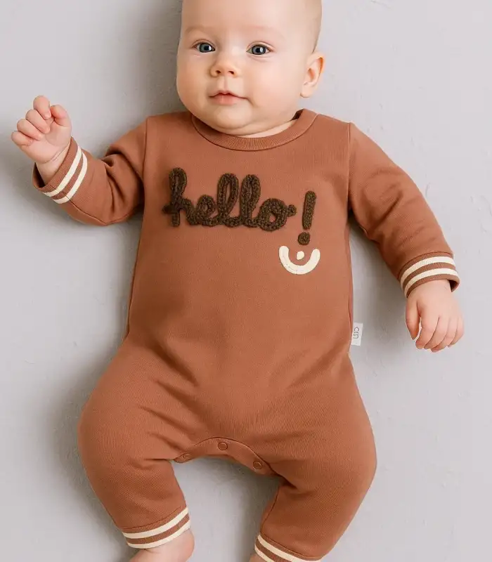 Hello Nakışlı % 100 Pamuk Erkek Bebek Tulum