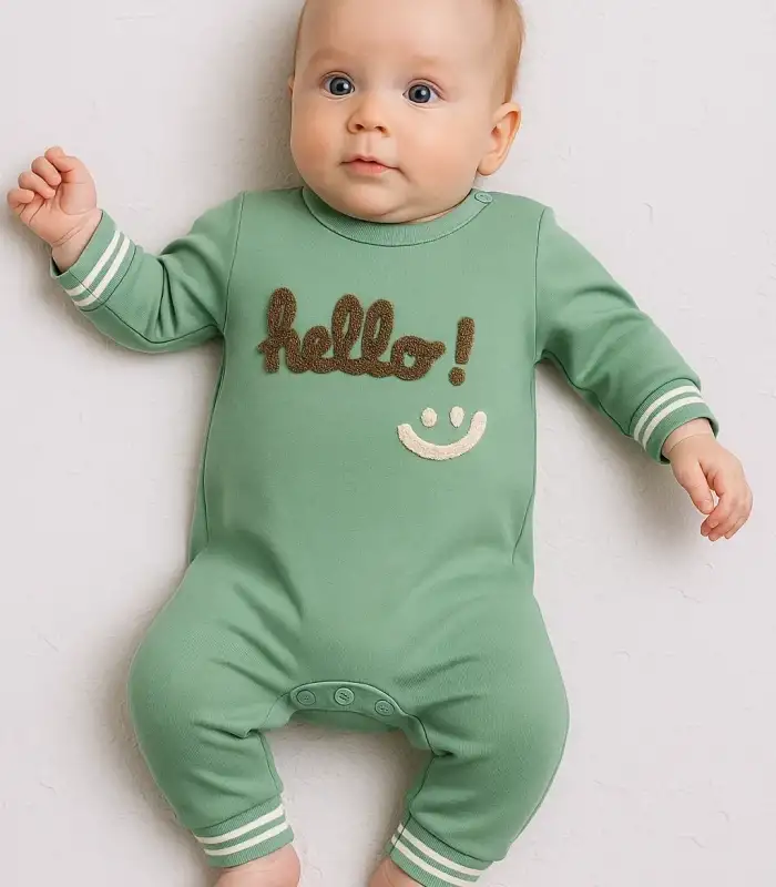 Hello Nakışlı % 100 Pamuk Erkek Bebek Tulum