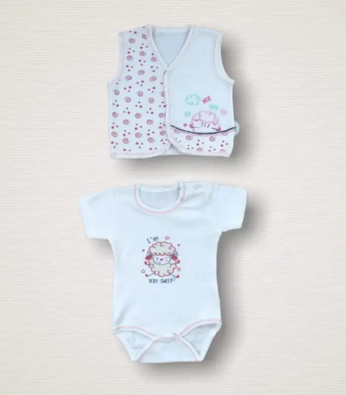 Kıvırcık Kuzu Nakışlı  10lu Zıbın Takımı Hastane Çıkışı Ekru