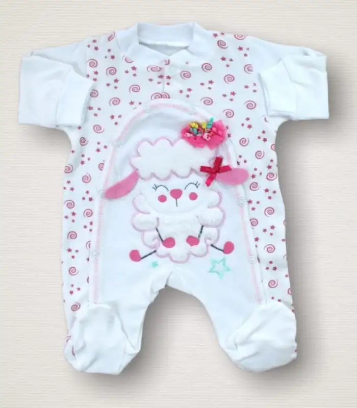 Kıvırcık Kuzu Nakışlı  10lu Zıbın Takımı Hastane Çıkışı Ekru