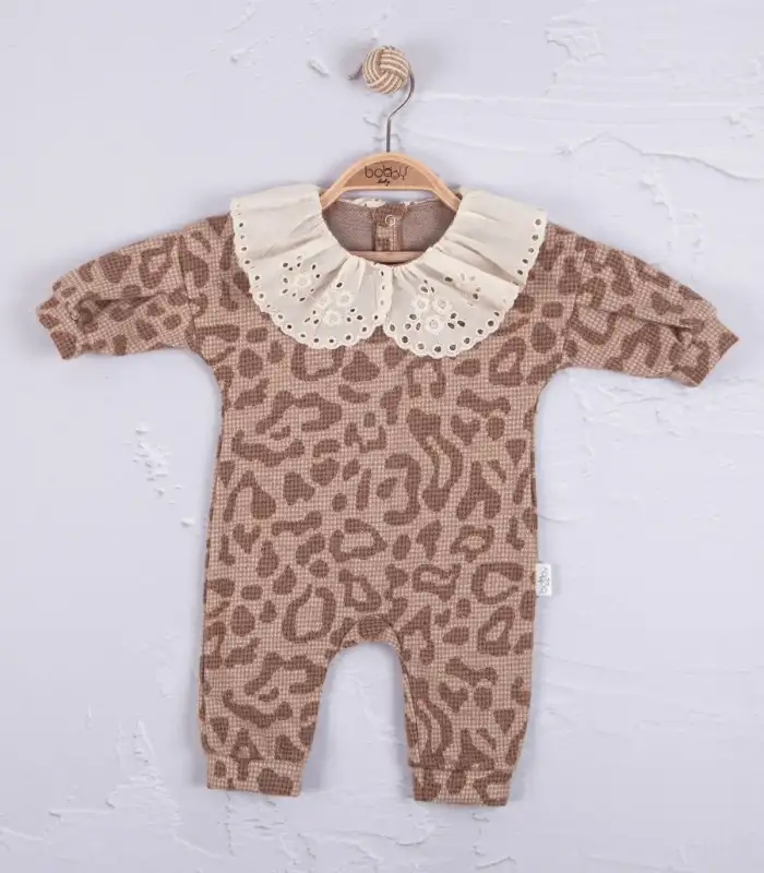 Leopar Dama Desenli % 100 Pamuk Kız Bebek Tulum
