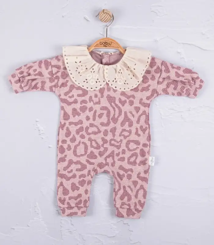 Leopar Dama Desenli % 100 Pamuk Kız Bebek Tulum