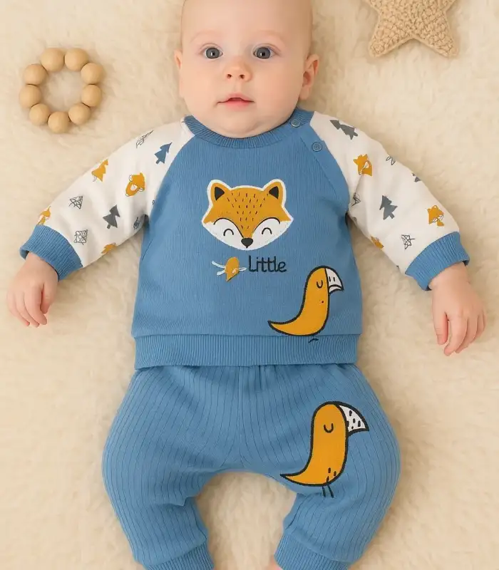 Littie Fox Nakışlı % 100 Pamuklu 2li Erkek Takım