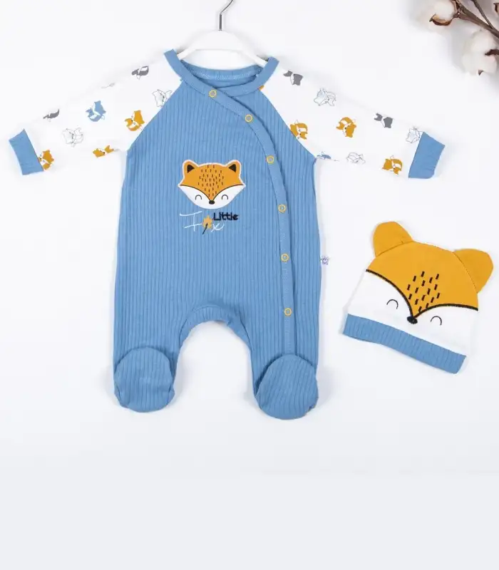 Little Fox Desenli % 100 Pamuk Erkek Bebek Tulumu