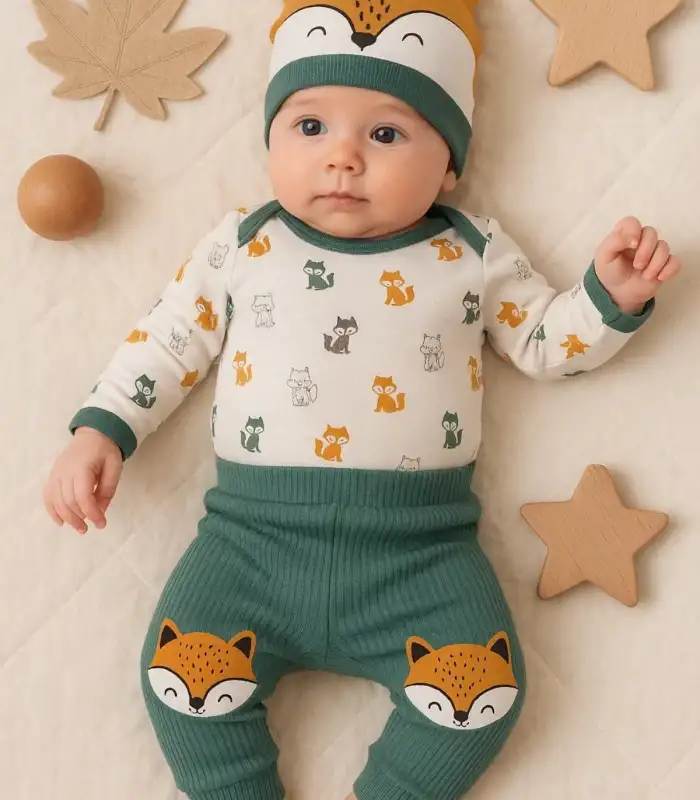 Little Fox Desenli 3lü % 100 Pamuklu Erkek Takım