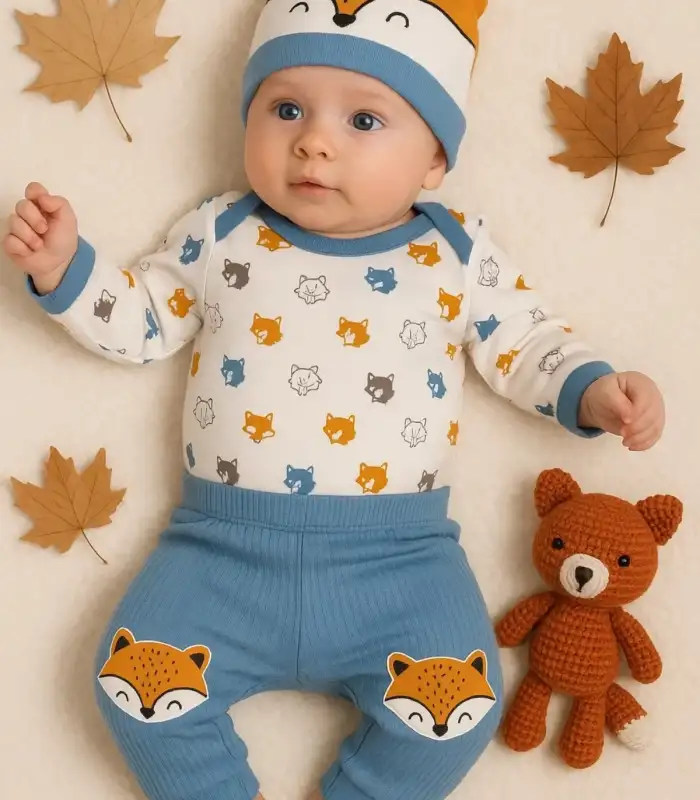 Little Fox Desenli 3lü % 100 Pamuklu Erkek Takım