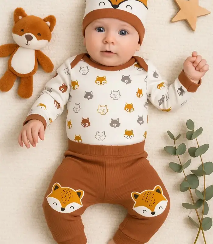Little Fox Desenli 3lü % 100 Pamuklu Erkek Takım