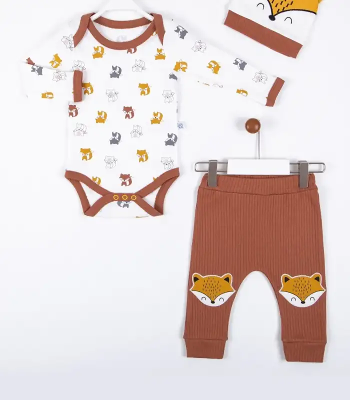 Little Fox Desenli 3lü % 100 Pamuklu Erkek Takım