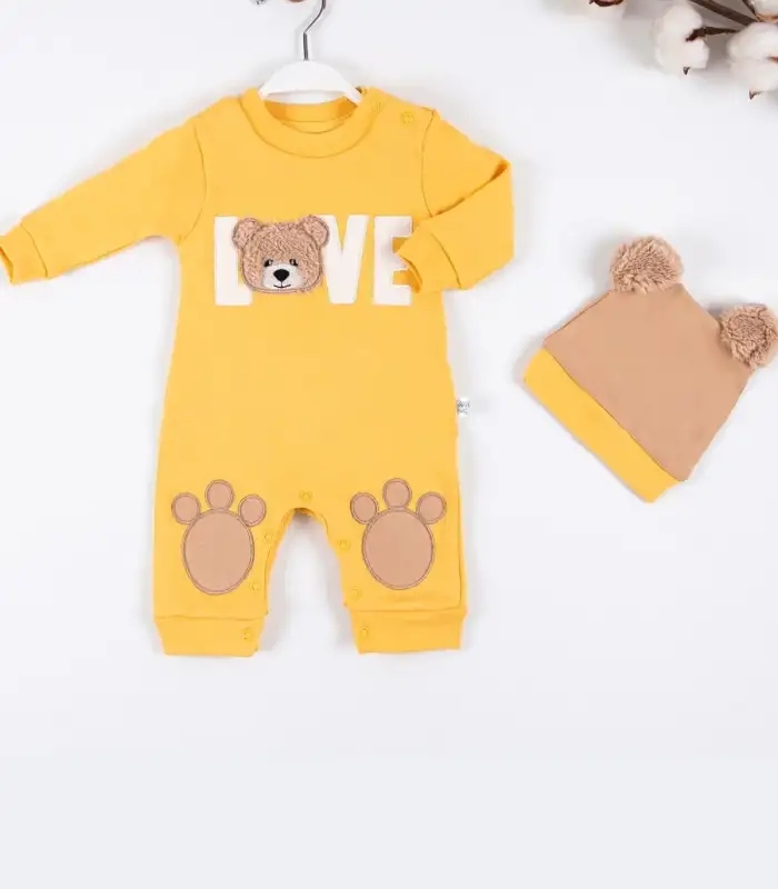 Love Bear Nakışlı % 100 Pamuk Erkek Bebek Tulumu