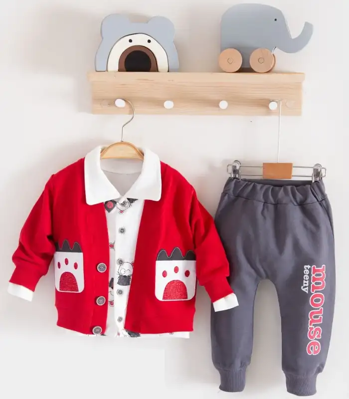 Mause Gömlek Yakalı 3lü Erkek Bebek Takımı