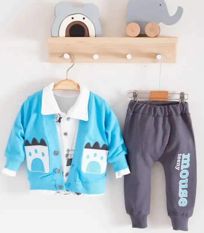 Mause Gömlek Yakalı 3lü Erkek Bebek Takımı