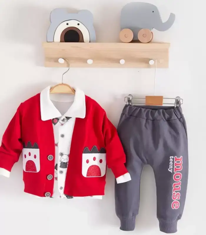 Mause Gömlek Yakalı 3lü Erkek Bebek Takımı