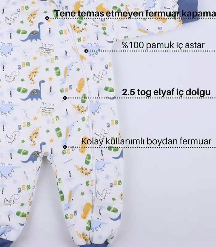 Mavi Dinozor Desenli Çocuk Uyku Tulumu