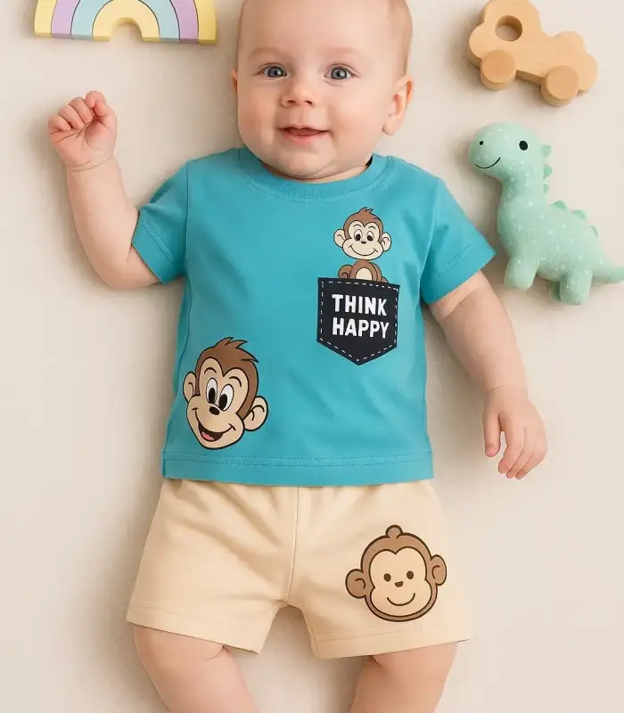 Maymun Desenli 2li Erkek Bebek Takım