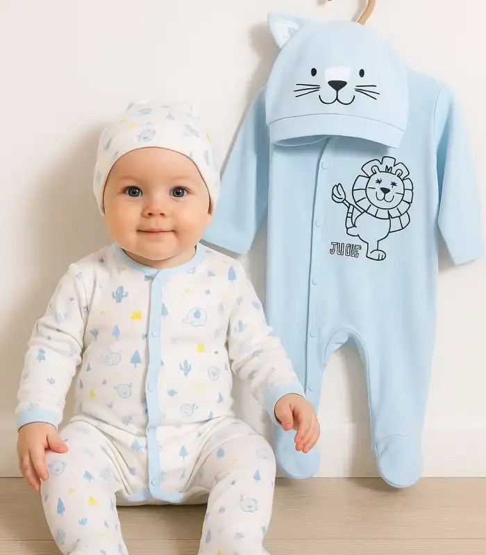 Mini Jungle Aslan Desenli Erkek Bebek 4lü Tulum Seti