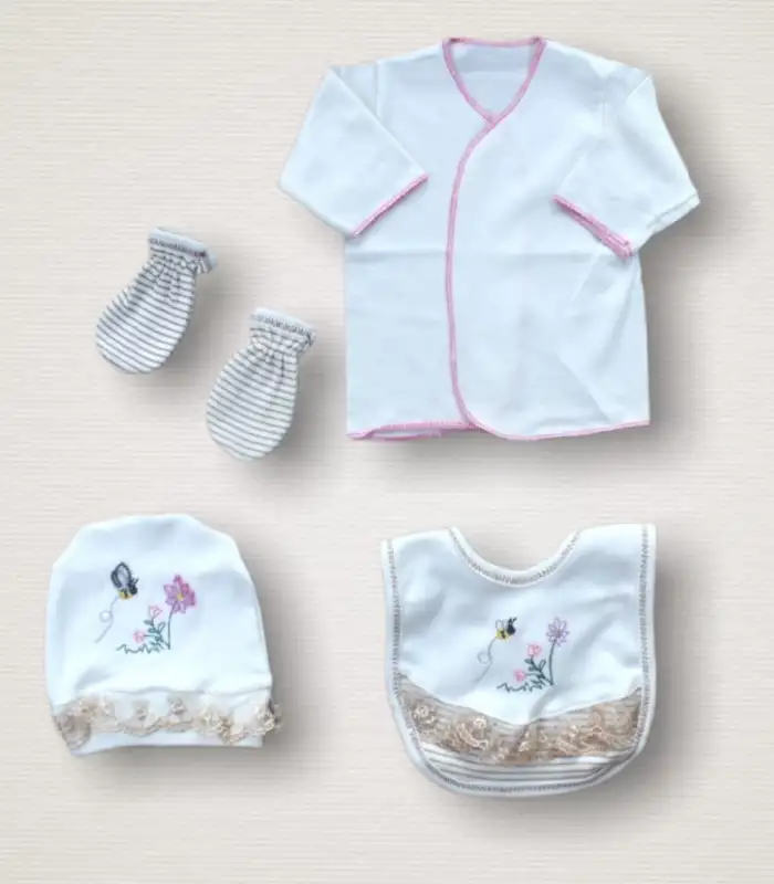 Minik Sincap Nakışlı  10lu Zıbın Takımı Hastane Çıkışı Ekru