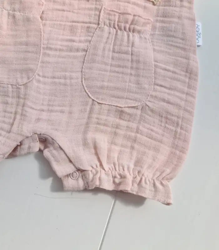 Müslin Kumaş Çiçek Nakışlı Pamuklu Kız Bebek Tulum