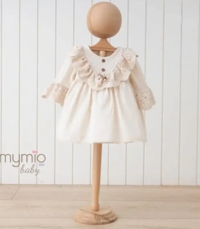 Boncuklu Naturel Kız Elbise Gül Kurusu