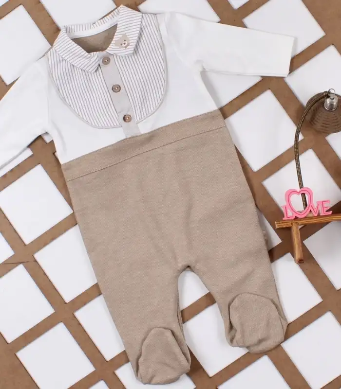 Çizgili Erkek Patikli Tulum  Kahverengi