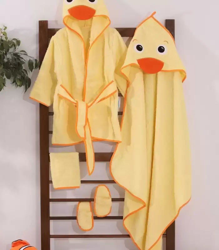 Ördek Figürlü 4 Parça Unisex Bornoz Seti