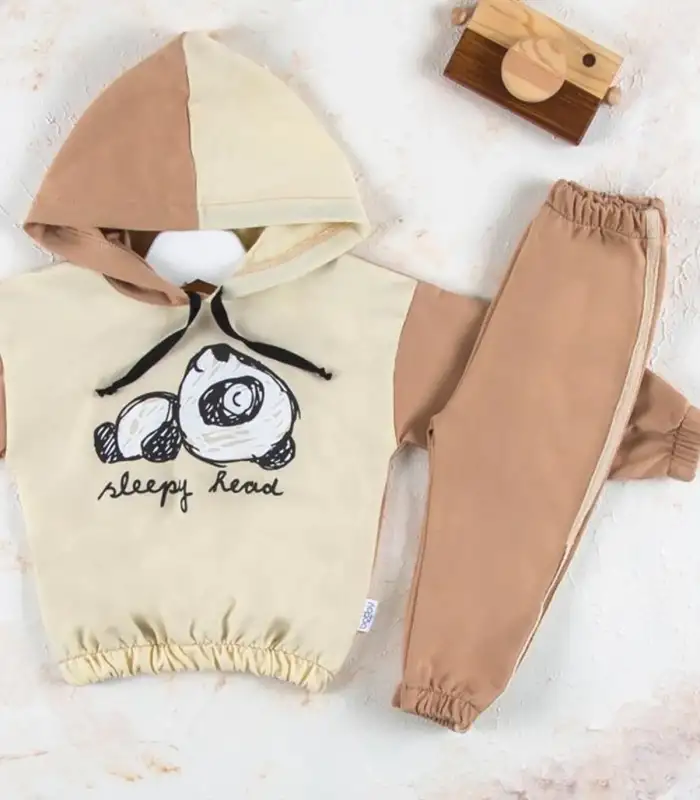Panda Desenli Kapişonlu Erkek Bebek Takımı