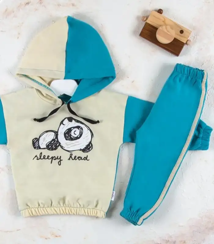 Panda Desenli Kapişonlu Erkek Bebek Takımı