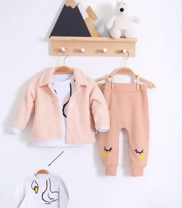 Peluş Hırkalı 3 Lü Kız Bebek Takım