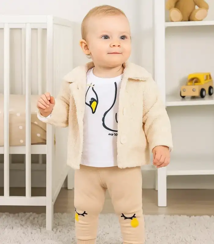 Peluş Hırkalı 3 Lü Kız Bebek Takım