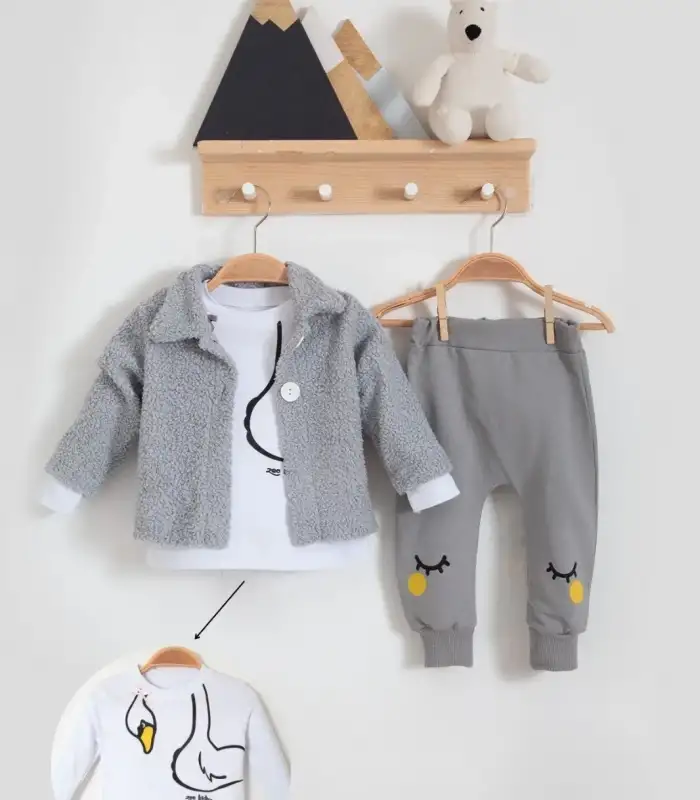 Peluş Hırkalı 3 Lü Kız Bebek Takım