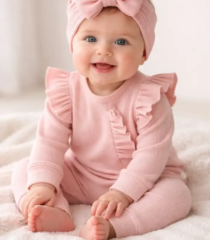 Pembe Fırfırlı 3’lü Kız Bebek Takımı