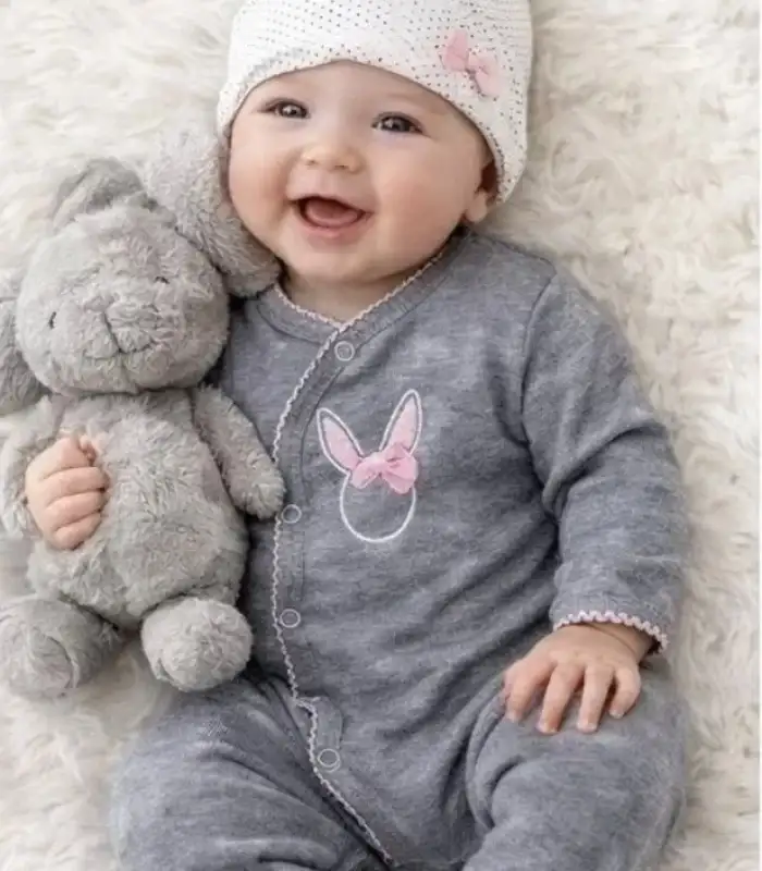 Sevimli Tavşan Desenli Kız Bebek 4’lü Tulum Seti