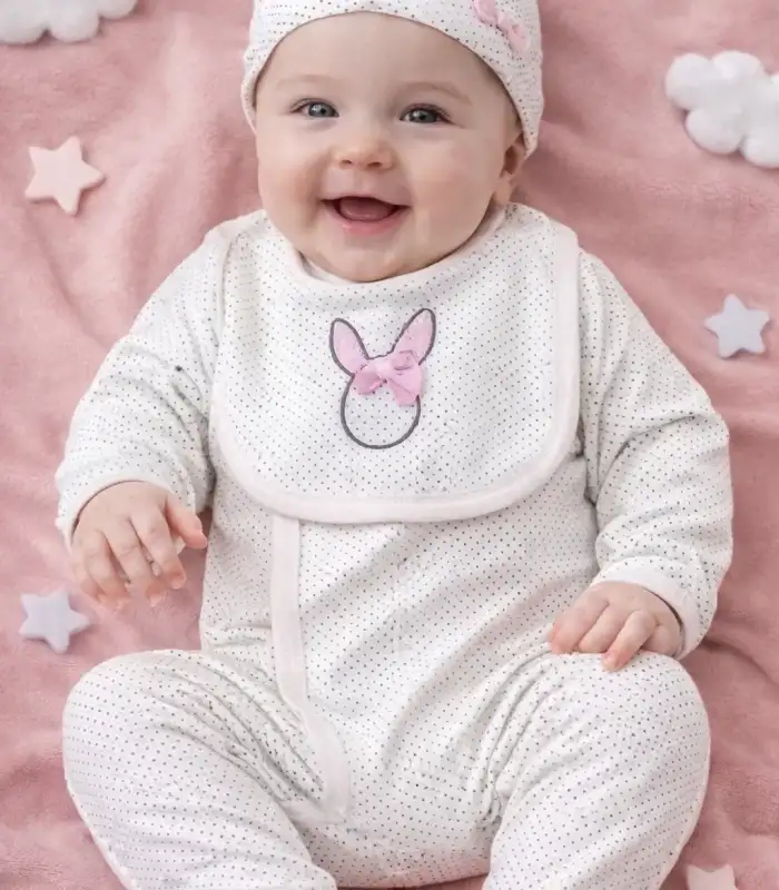 Sevimli Tavşan Desenli Kız Bebek 4’lü Tulum Seti