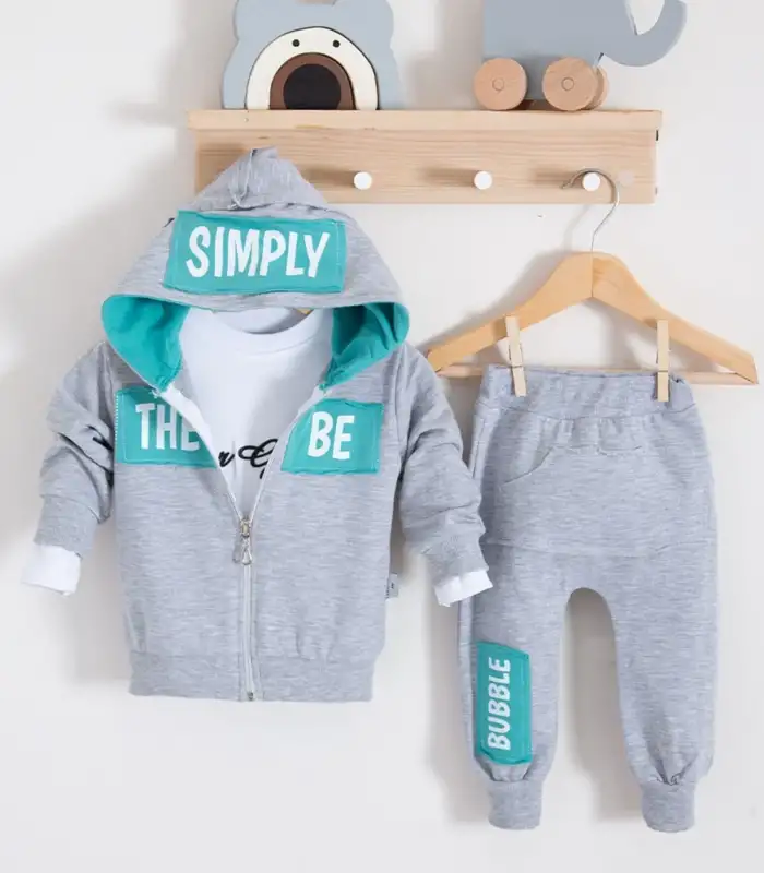 Simply Desenli Kapişonlu 3lü Erkek Bebek Takımı