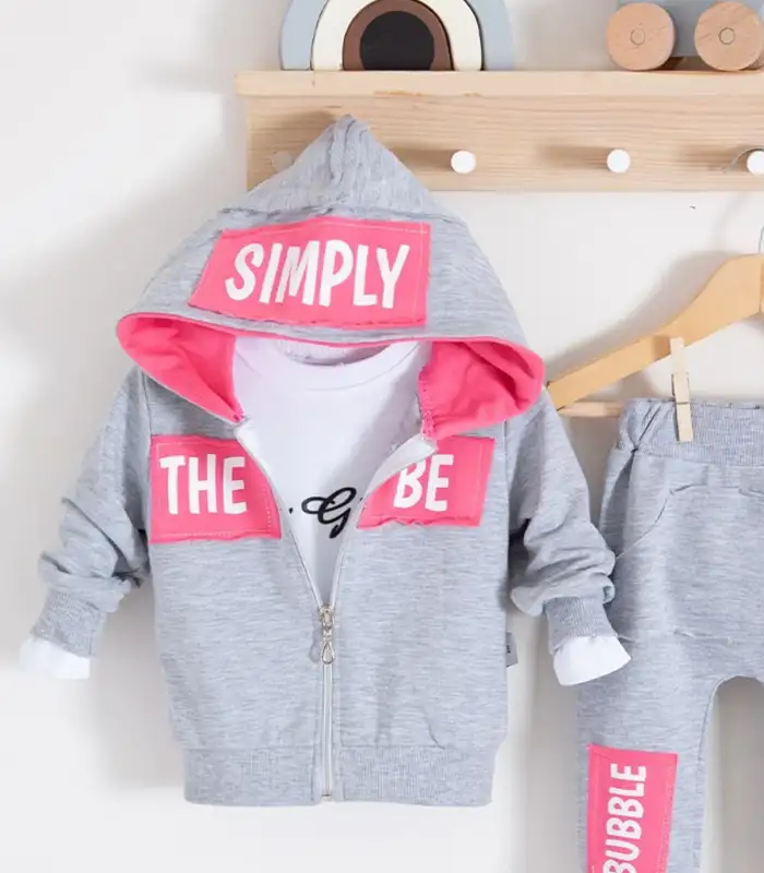 Simply Desenli Kapişonlu 3lü Kız Bebek Takımı