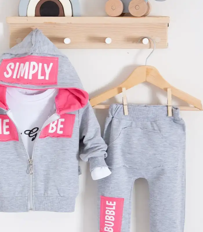 Simply Desenli Kapişonlu 3lü Kız Bebek Takımı