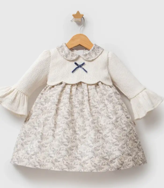 Tongs Baby Trikoli Çiçek Elbise 8022 Ekru