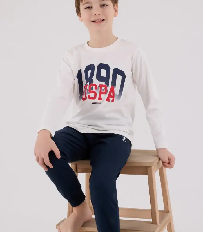 U.S. Polo Assn Uzun Kol Pijama Takım US2203-4 Beyaz