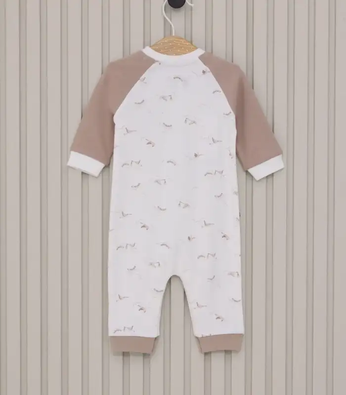 Erkek Bebek Uzun Kol Patiksiz Tulum  Krem