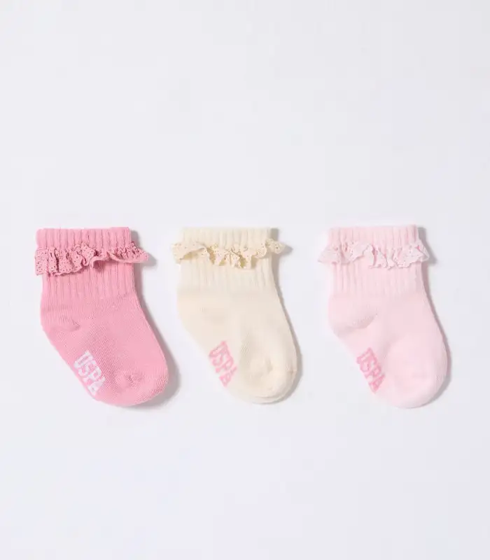 U.S.Polo Kız Bebek Çorap USB2208 Pudra Ekru Somon