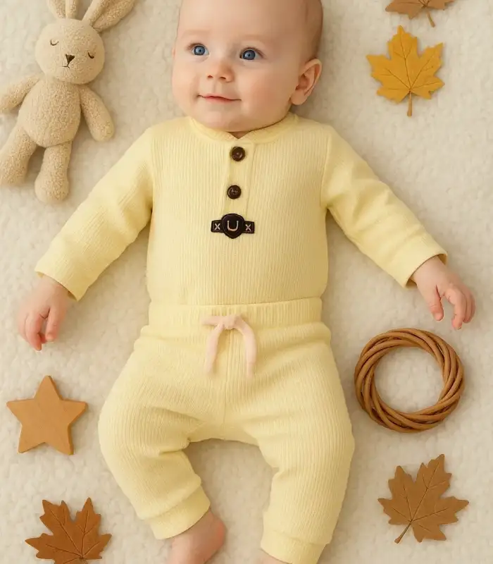 Waffle Çıtlı Düğmeli 2li Mevsimlik Takım