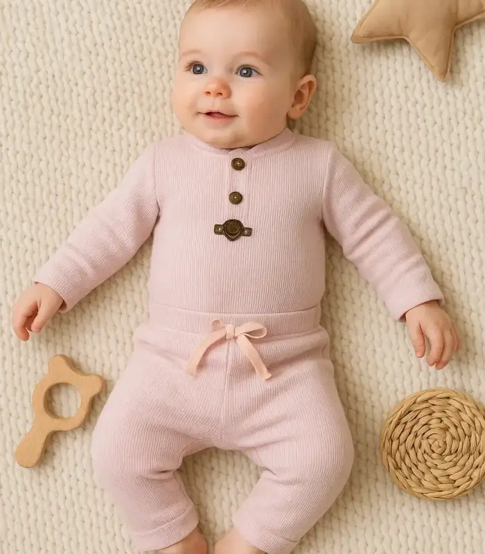 Waffle Çıtlı Düğmeli 2li Mevsimlik Takım