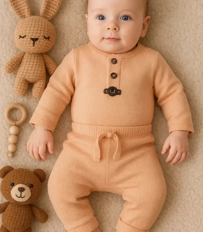 Waffle Çıtlı Düğmeli 2li Mevsimlik Takım