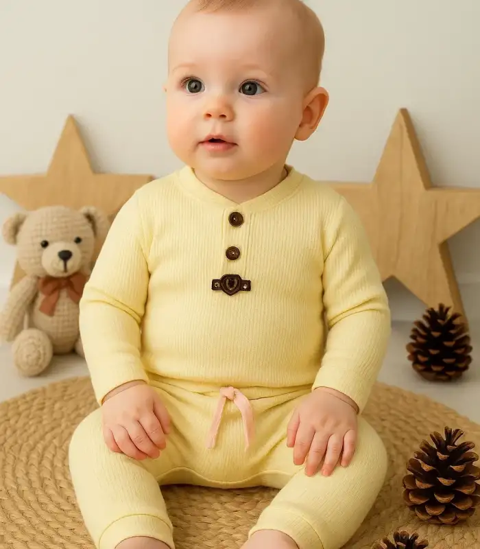 Waffle Çıtlı Düğmeli 2li Mevsimlik Takım