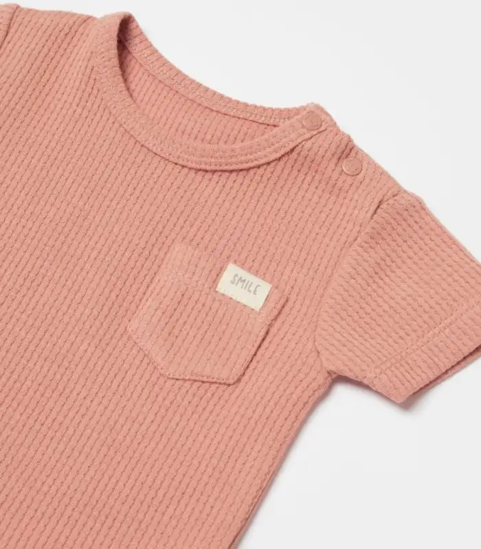 Waffle Smile Kısa Kol Bebek Body  Red-Brown