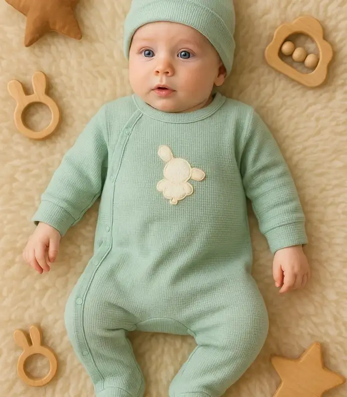 Waffle Tavşanlı Erkek Tulum %100 Pamuk